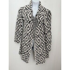 Solitaire By Ravieholsa Aztec Open Cardigan Long Sweater Black Cream Women M